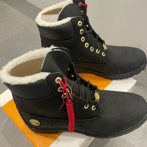 Timberland Men's Black Nubuck Boots with Gold Details